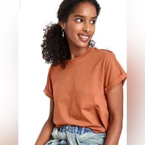 4/$25 Wild Fable Women's Short Sleeve Roll Cuff Boxy T-Shirt, Rust (Small)
